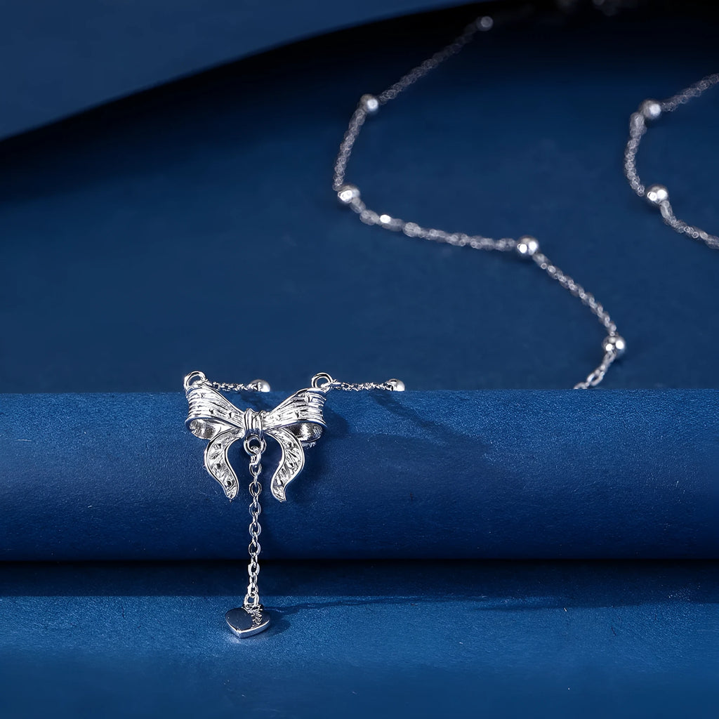 S925 pure silver butterfly heart pendant clavicle chain necklace with O-ring chain