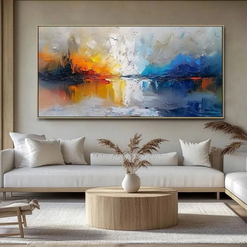 Abstract modern horizontal handmade oil painting on canvas, large wall art for living room or hotel