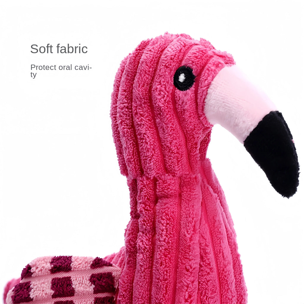 Pink animal-shaped corduroy plush dog toy with squeaker