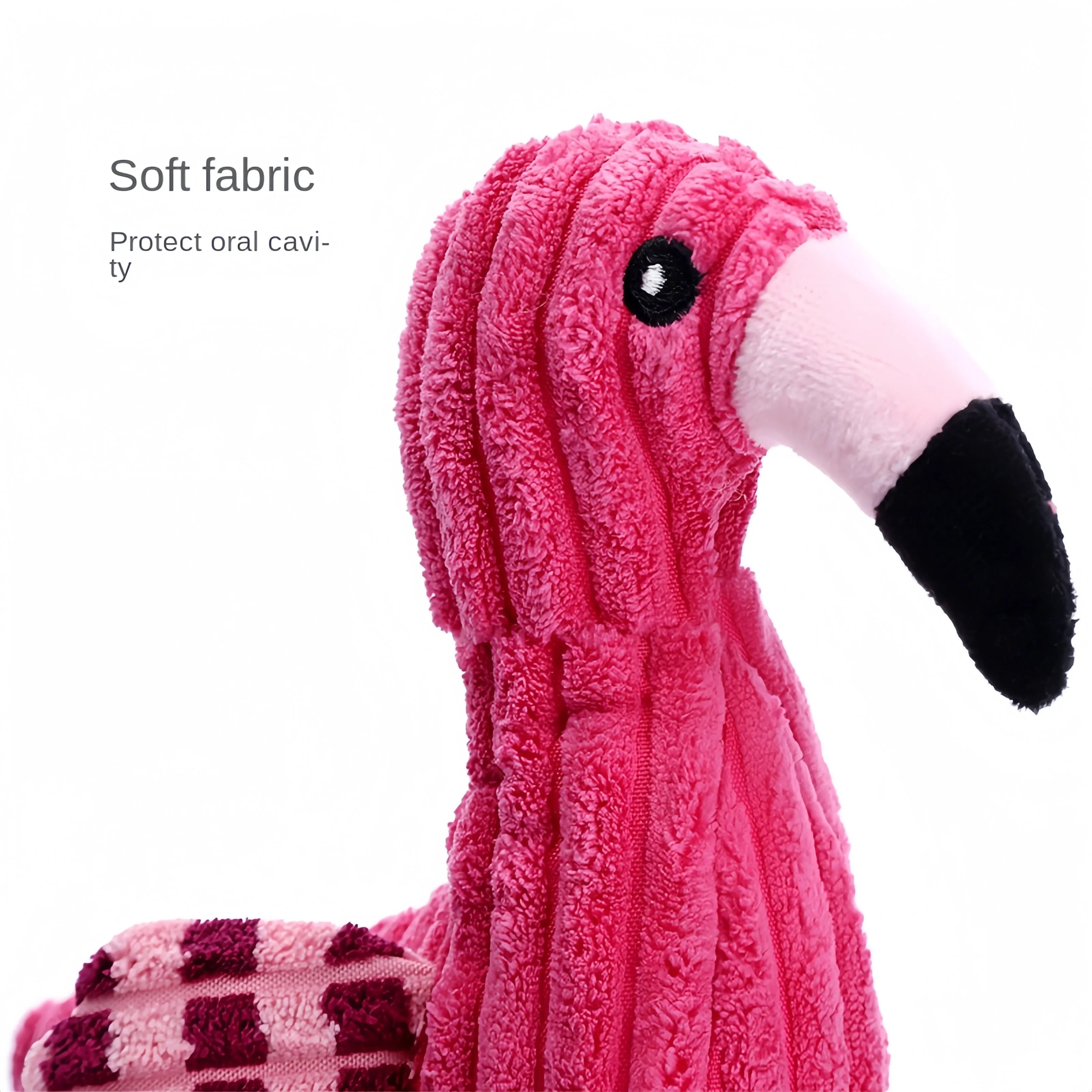Pink animal-shaped corduroy plush dog toy with squeaker