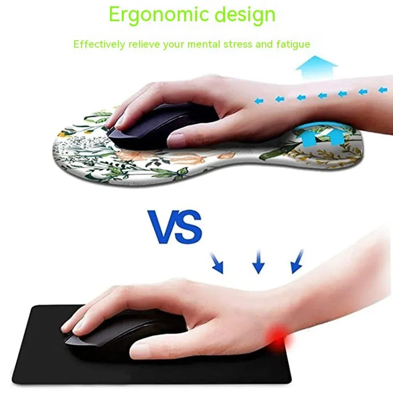 Black silicone keyboard pad with wrist strap featuring a floral pattern