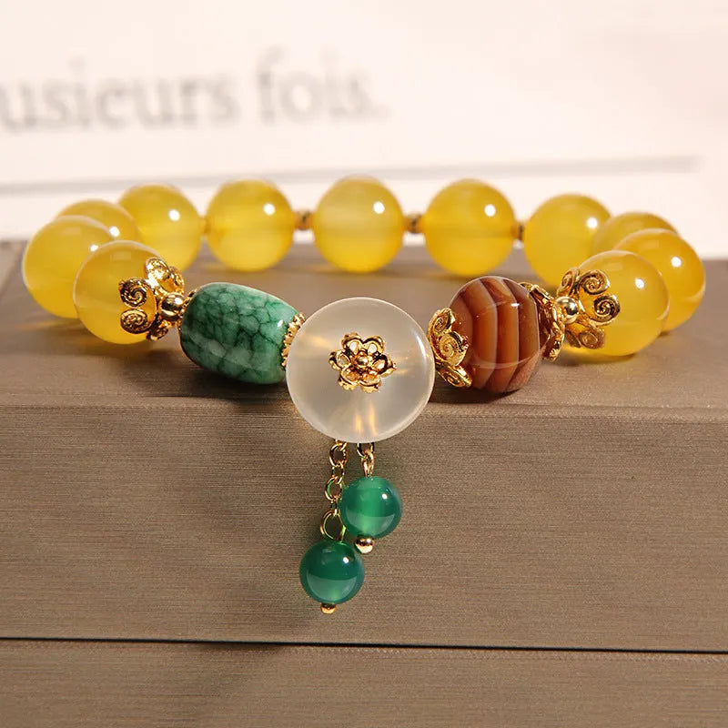 Women's yellow agate crystal bracelet on gold silk cord with adjustable 19-20cm length