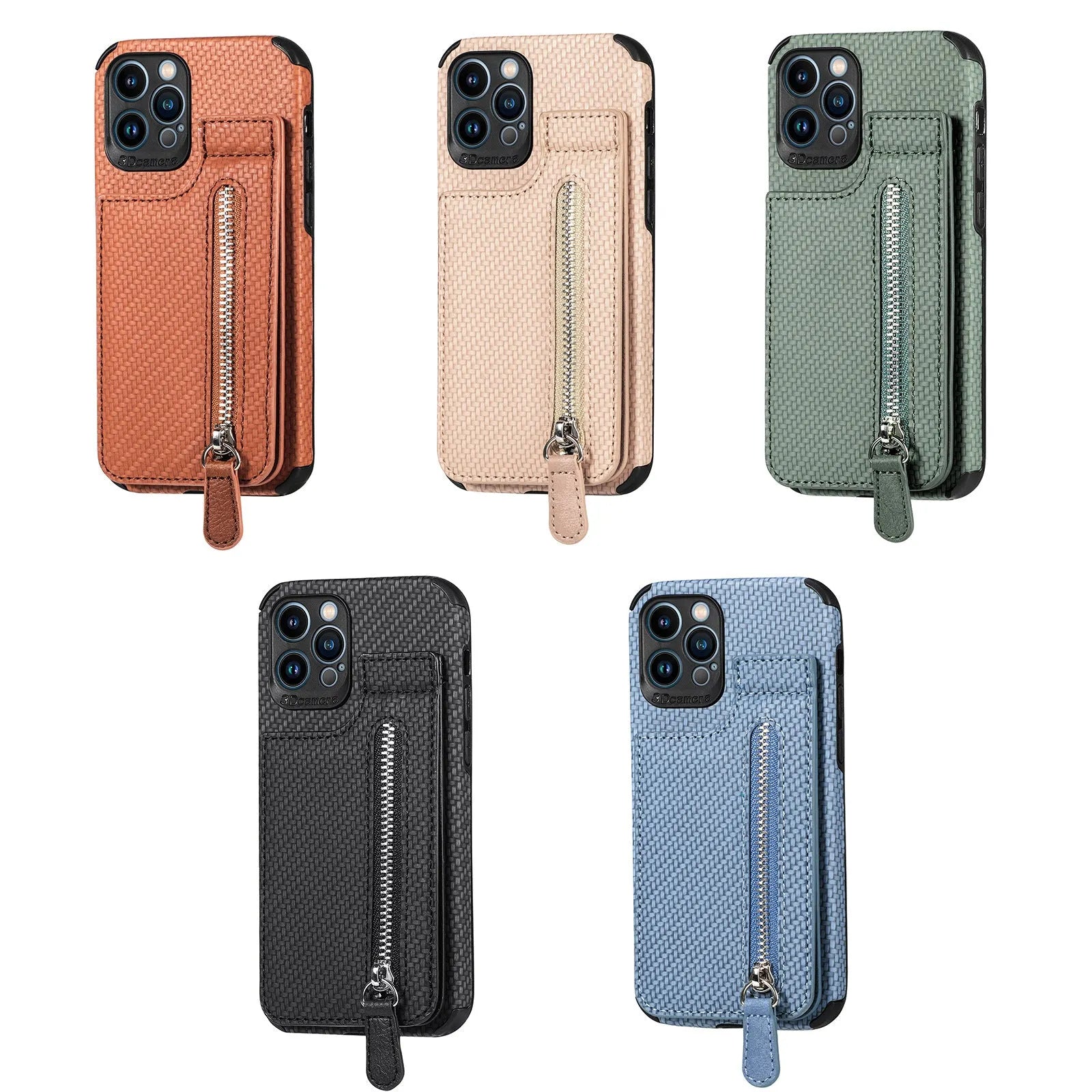 Black zipper TPU leather phone case wallet with card holder and kickstand bracket for iPhone