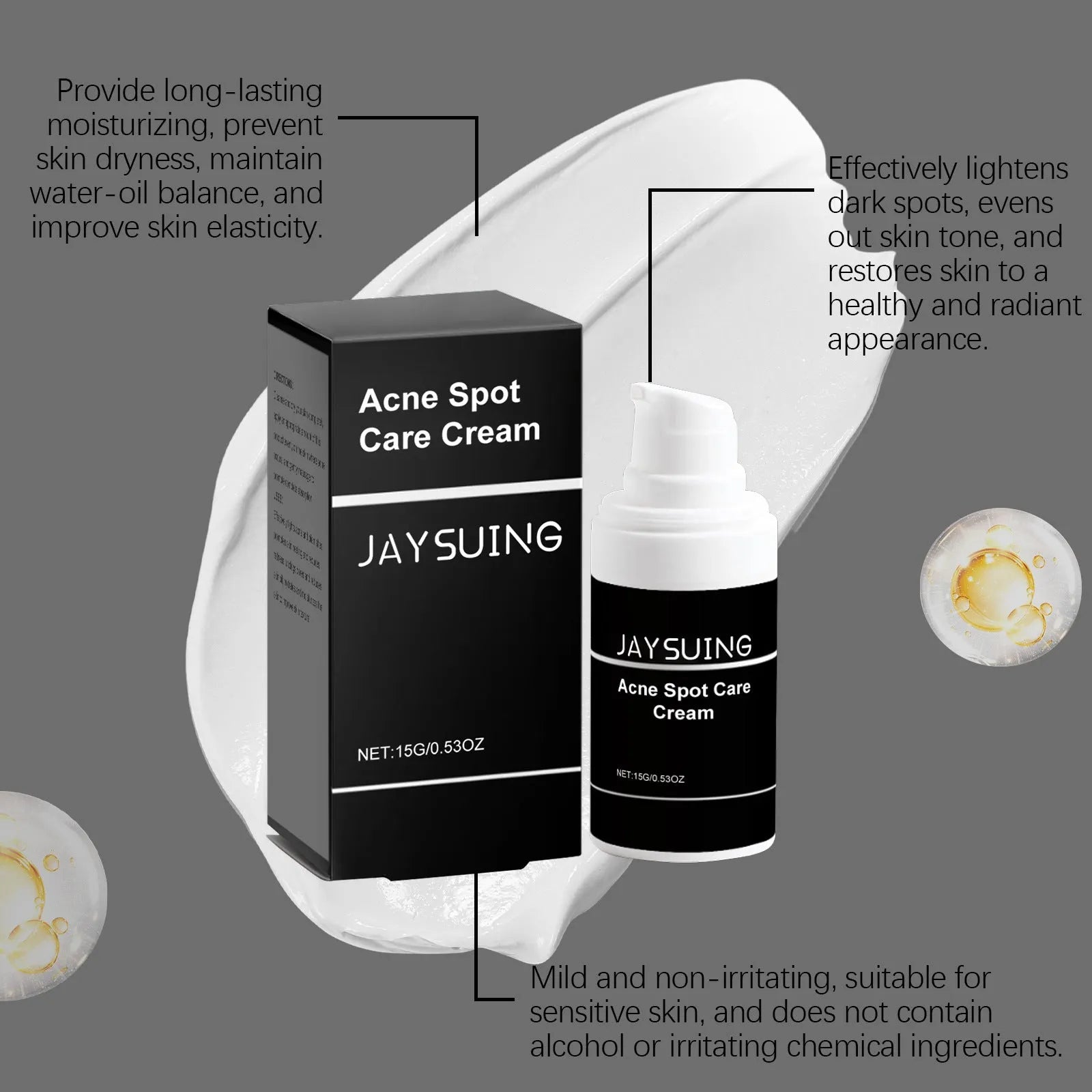 15g jar of hydrating acne cream with tea tree oil and aloe vera for facial blemish treatment