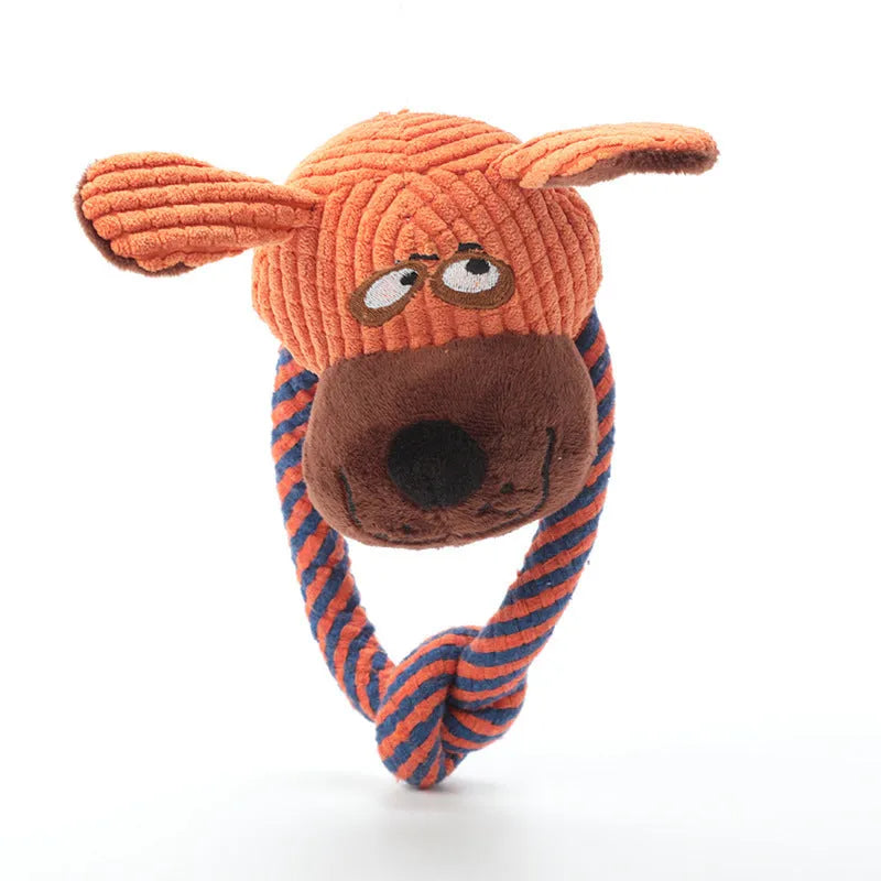 Dog cotton rope squeaky toy in dog style for teeth cleaning and play