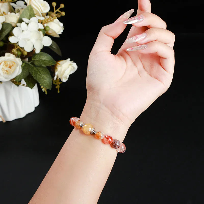 Handmade natural red citrine lucky bead bracelet with 10mm crystal beads and 3A sealant flower design