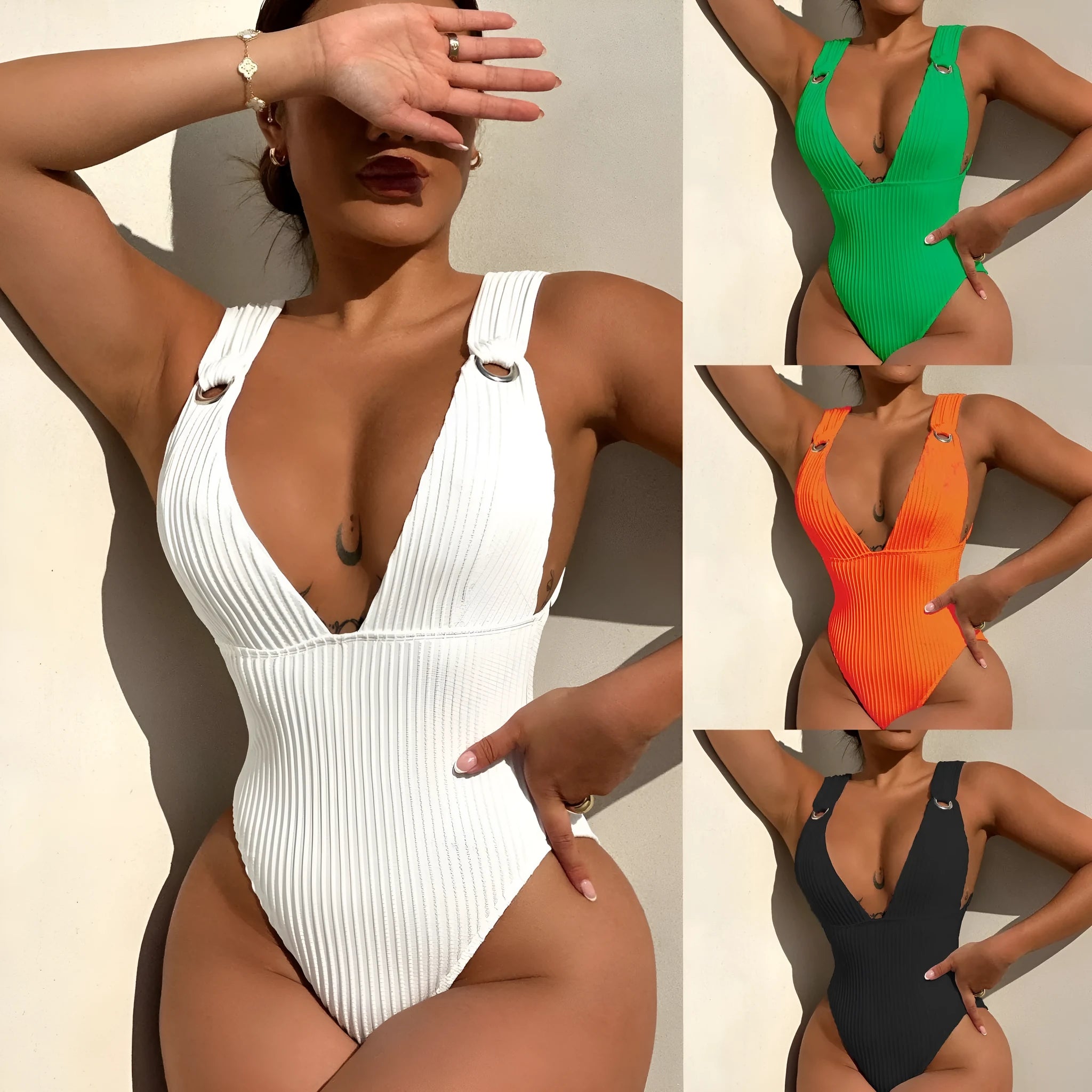 Solid colour one-piece swimsuit for women in black, displayed on a mannequin.