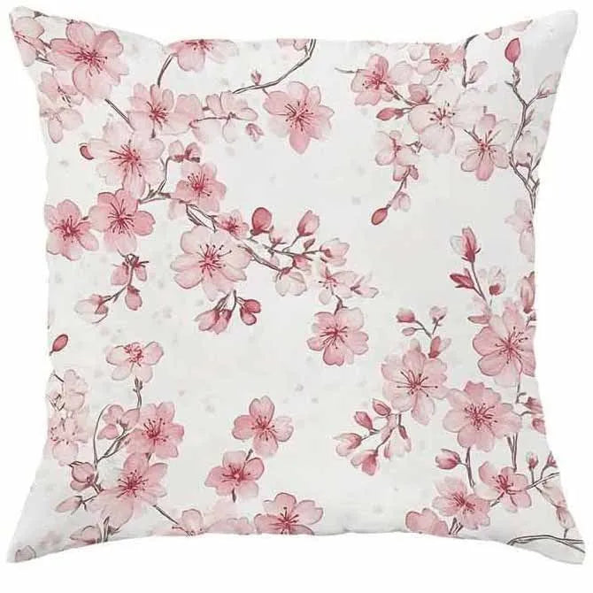 45cm square short velvet cushion cover with cherry blossom and letter print in one of four colour options.