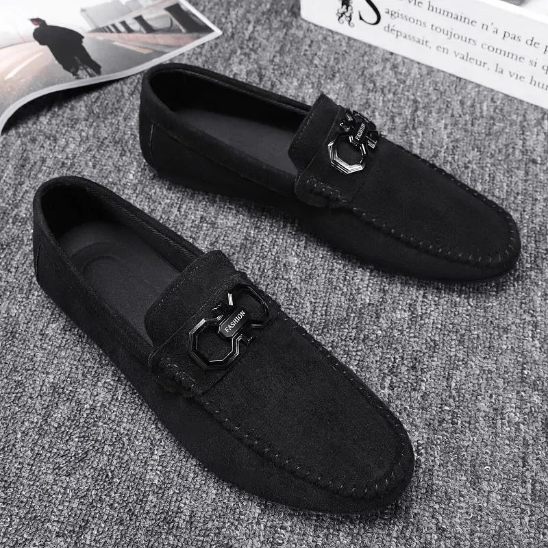 Men's black and grey casual shoes with suede upper and rubber sole