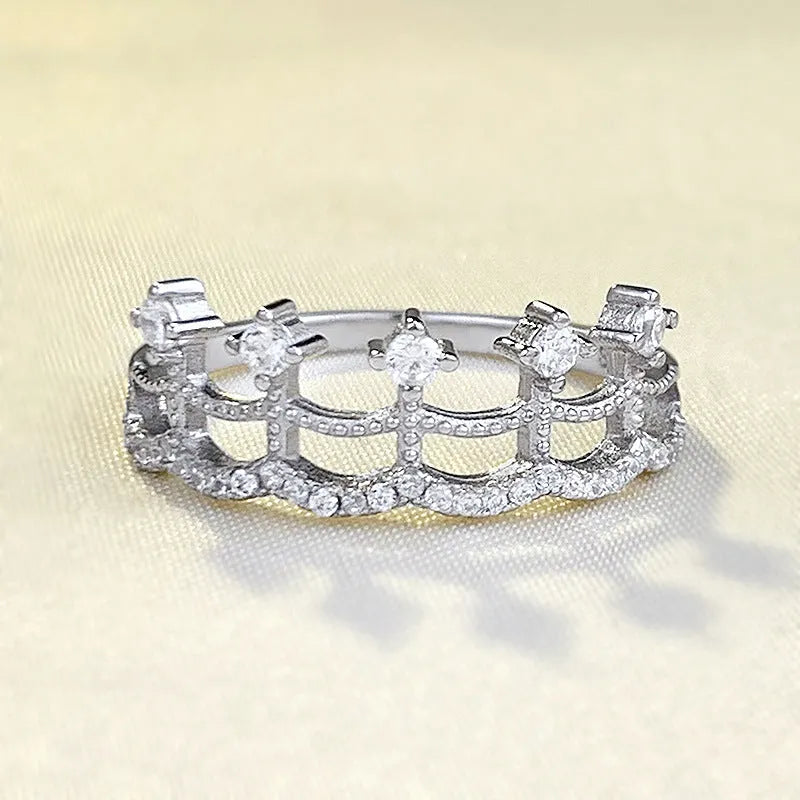 S925 sterling silver crown ring for women with lace skirt design, available in sizes 6, 7, 8, 9.