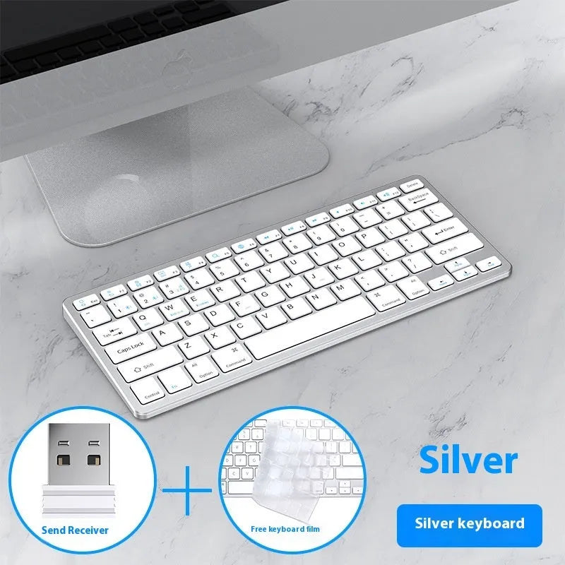Ultra-thin wireless keyboard and silent mouse set in black, gunmetal, or silver, with USB receiver and keyboard cover.