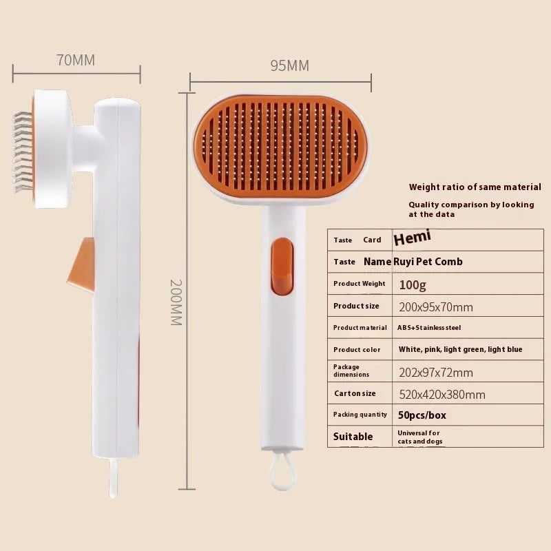 Pet automatic hair fading brush with stainless steel comb in white colour