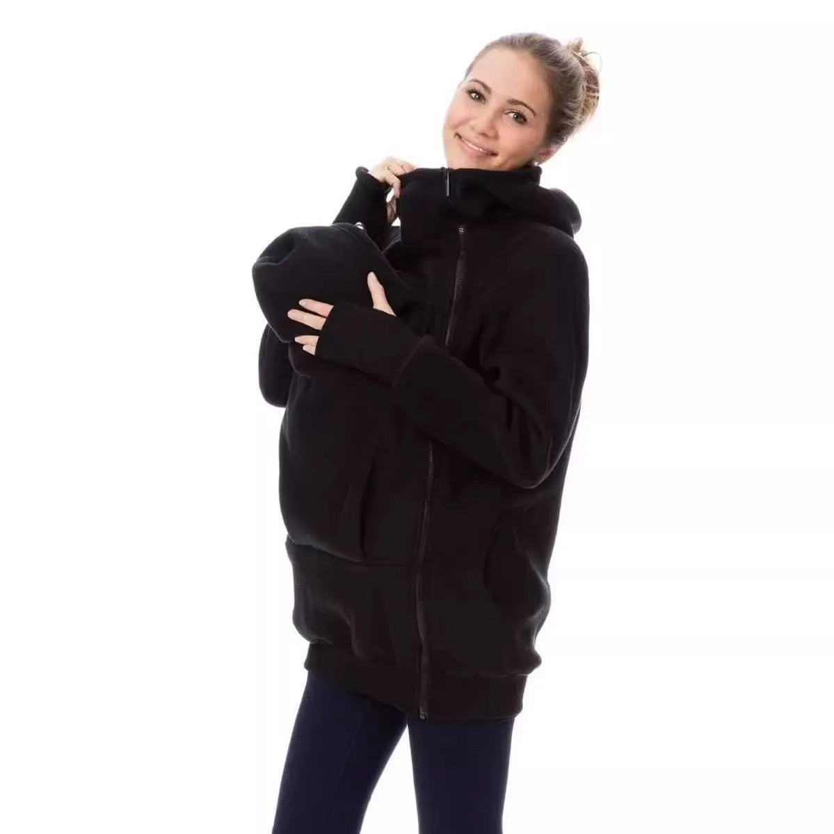 Red women's loose polar fleece sweater with long sleeves and spandex blend fabric