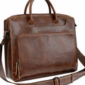 Genuine cowhide leather men's handbag coffee colour Japan Korea style with zipper closure and 14 inch laptop capacity
