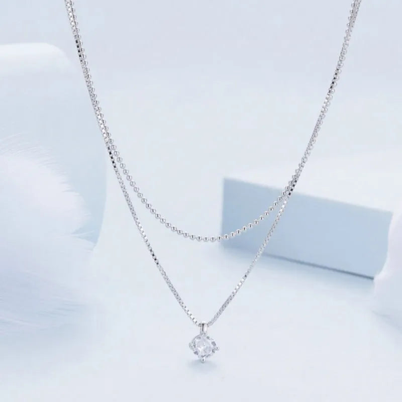 Women's S925 sterling silver double-layer necklace with pearl chain in silver colour