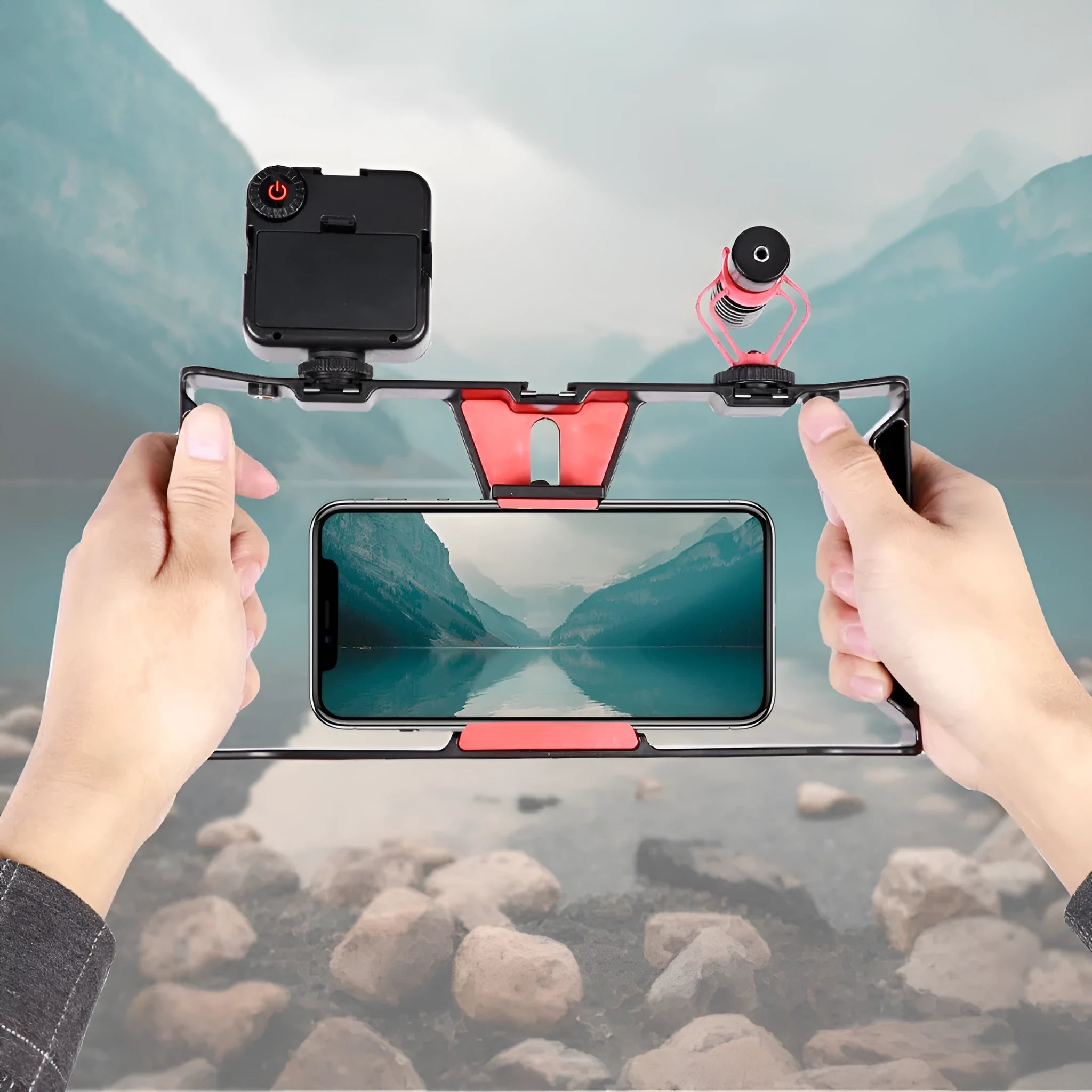 Desktop telescopic tripod stand with ABS construction, 250x130x38mm, for mobile phone and microphone