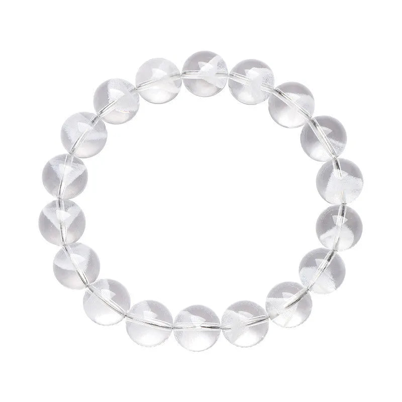 Women's white crystal ghost bracelet with a ruyi element, showing adjustable bead sizes.