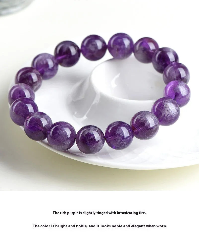 Natural feather Amethyst Snow Mountain purple crystal bracelet with geometric beads and Ruyi element.