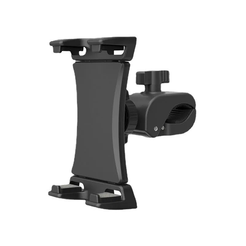 Black ABS plastic bicycle handlebar mount for mobile phones and tablets.