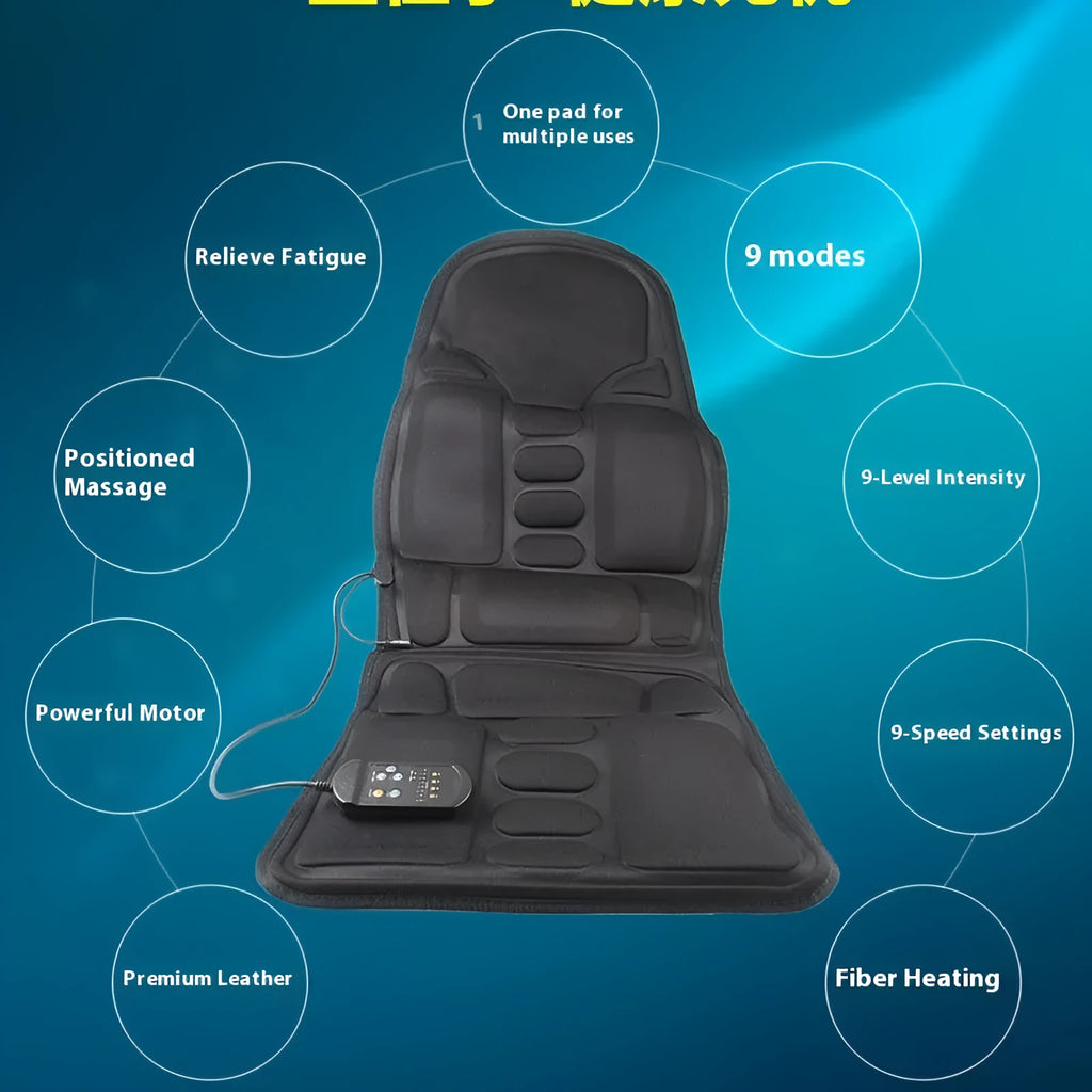 Black heating massage mat seat cushion with AC power cord and infrared physiotherapy function.