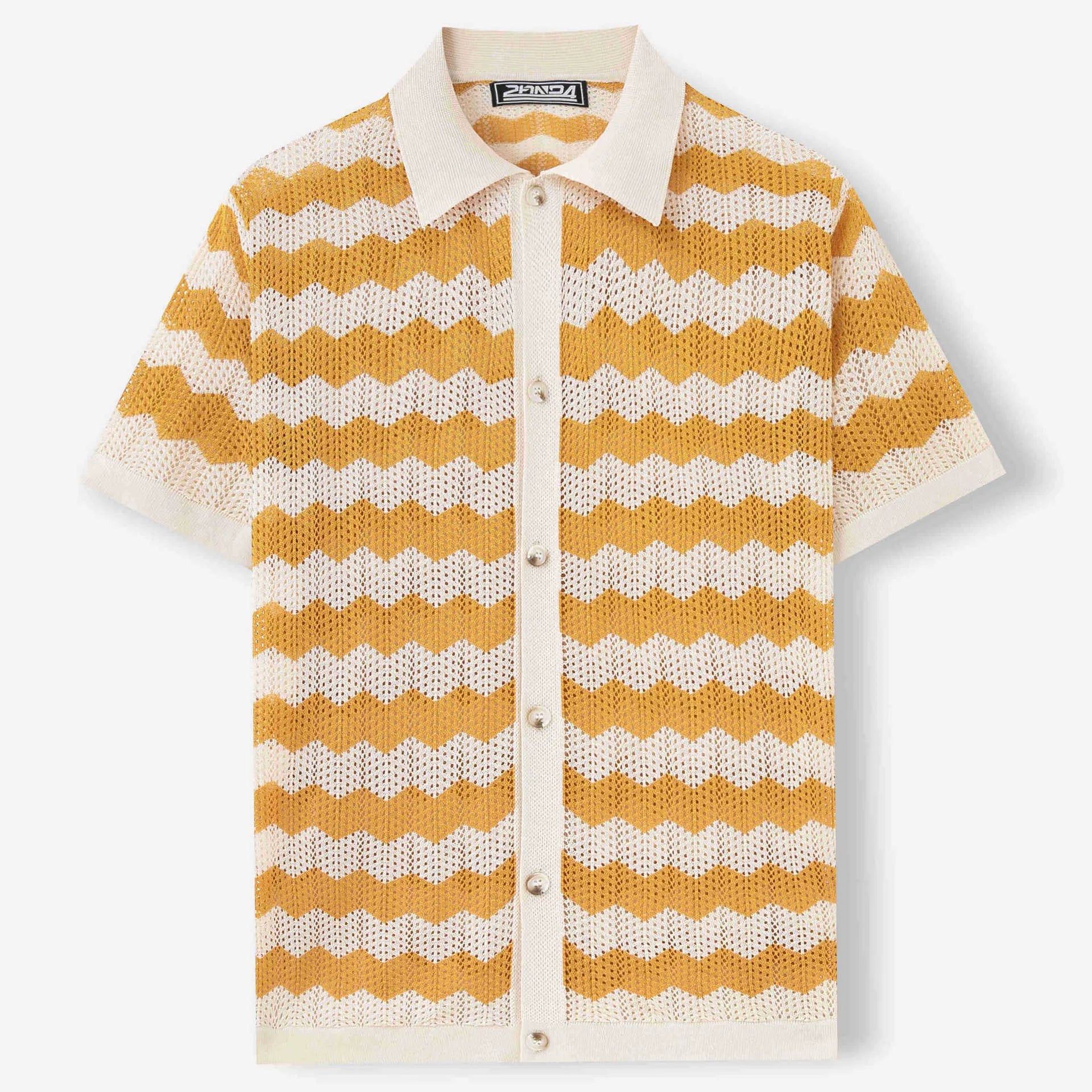 Short sleeve corrugated sweater in Tencel viscose with a textured hollow jacquard and flocked finish.