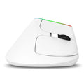 Black and white M618C wireless vertical ergonomic mouse with RGB lighting on a desk.