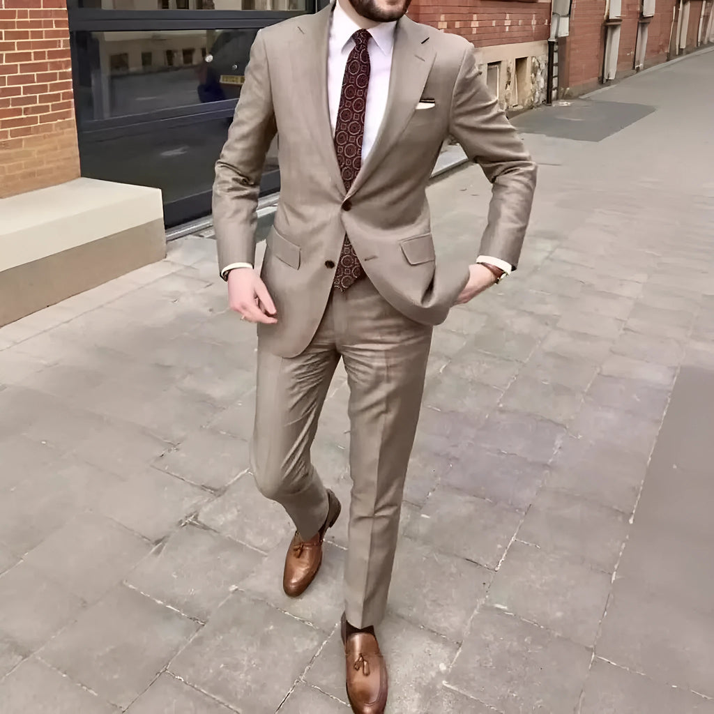 Men's slim fit two-button business suit in acetate fibre available in multiple colours