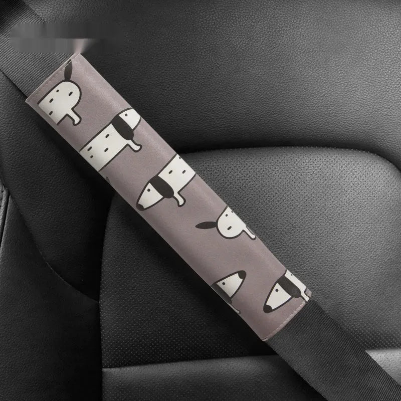 Cute Dachshund cartoon design artificial leather car seat belt shoulder cover.