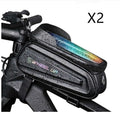 Black grey EVA bicycle phone bag with touchscreen window and reflective straps mounted on mountain bike frame