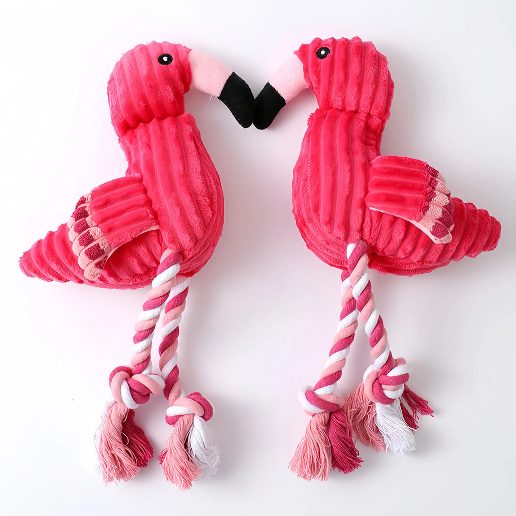 Pink animal-shaped corduroy plush dog toy with squeaker