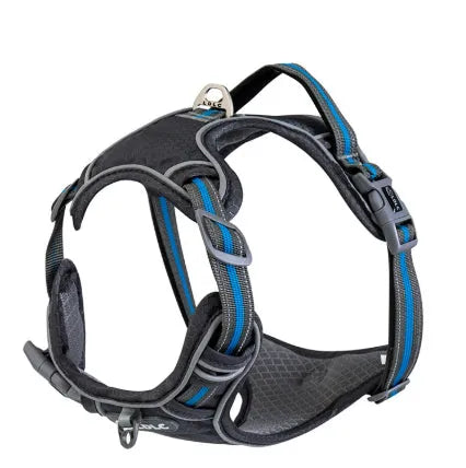Nylon reflective pet harness with traction strap in yellow, multiple sizes available