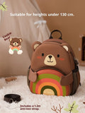 Girls' kindergarten backpack in rainbow bear pattern made from diving cloth with curved straps