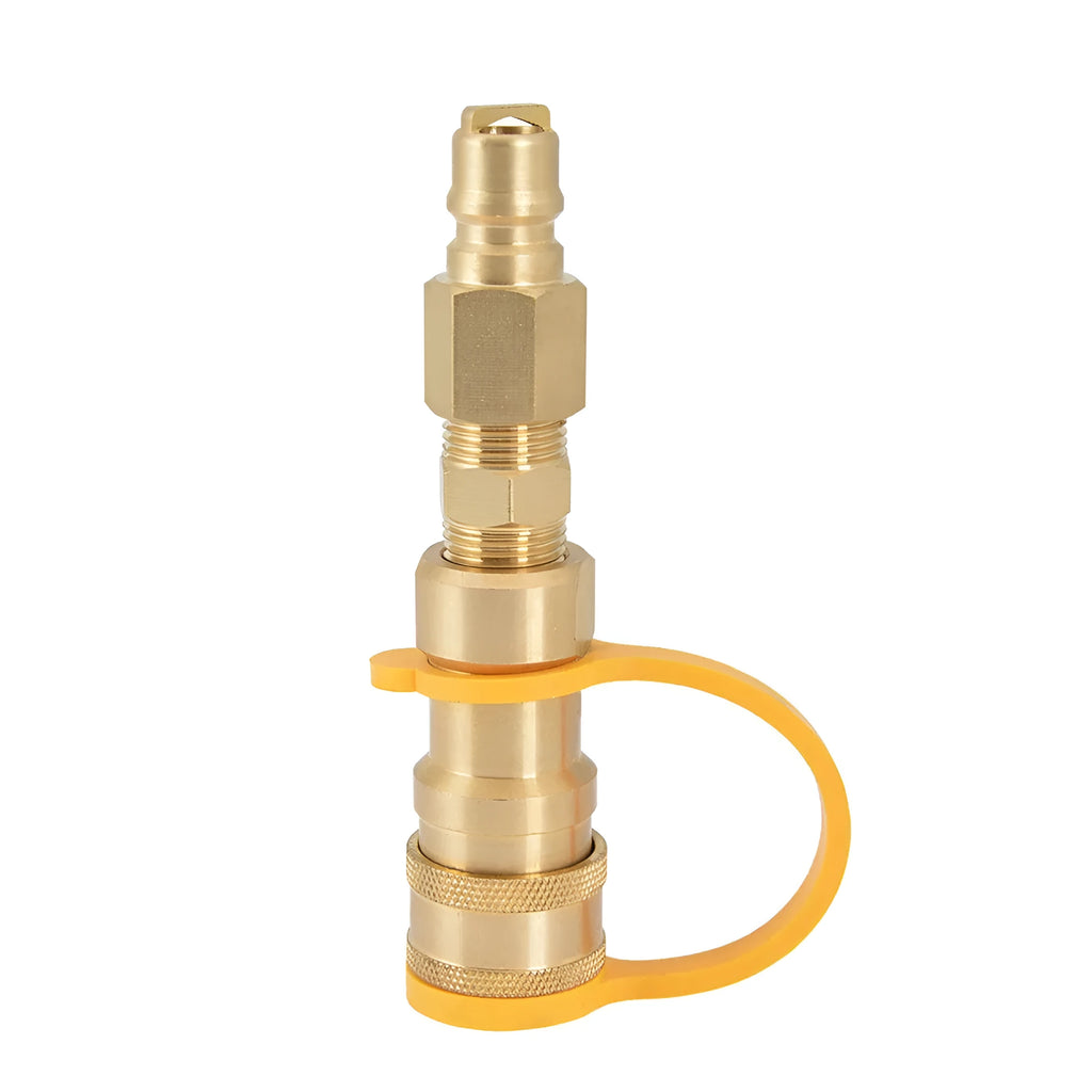 Gold-coloured brass SL-HW-3/8JT type B gas propane connector with 3/8 American standard thread.