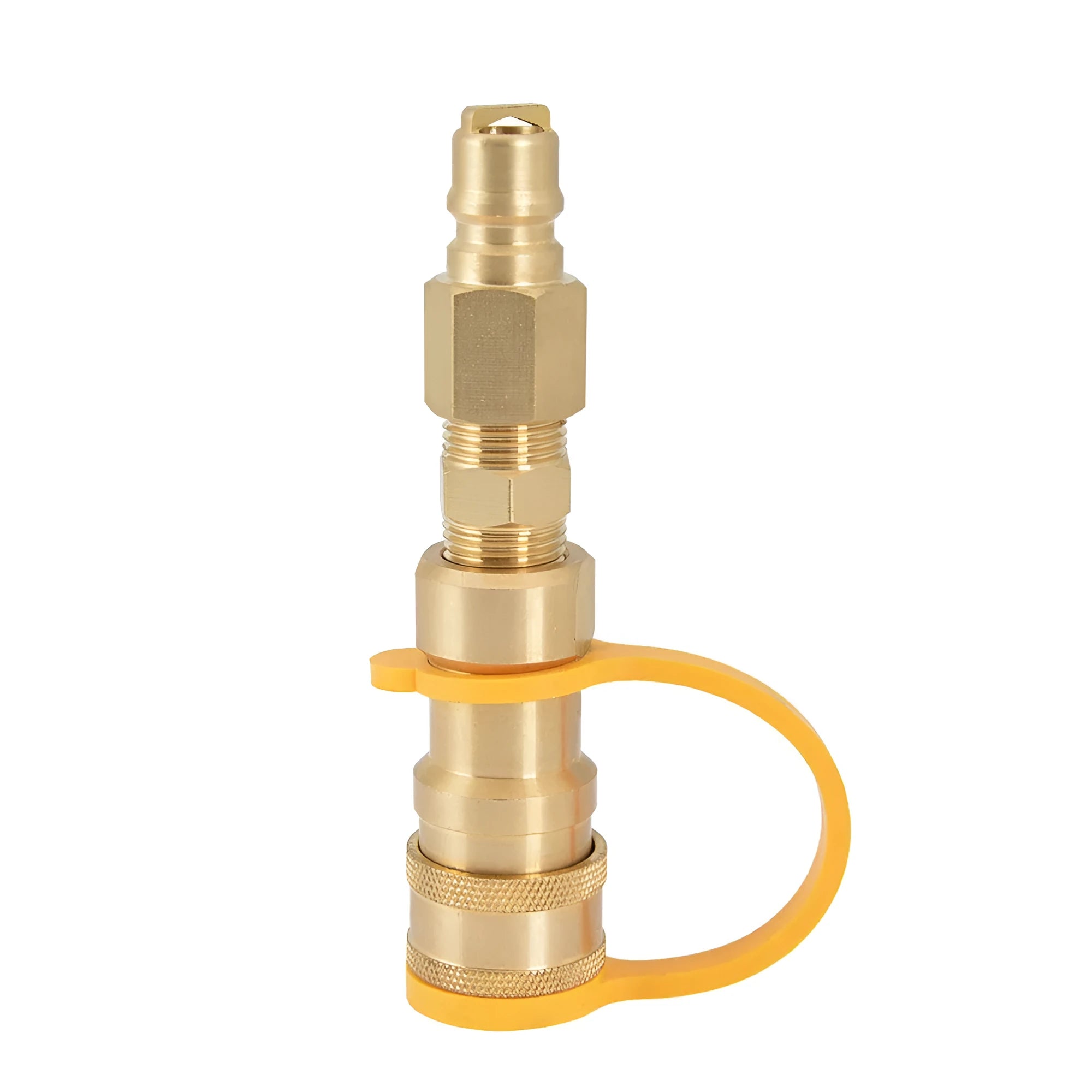 Gold-coloured brass SL-HW-3/8JT type B gas propane connector with 3/8 American standard thread.