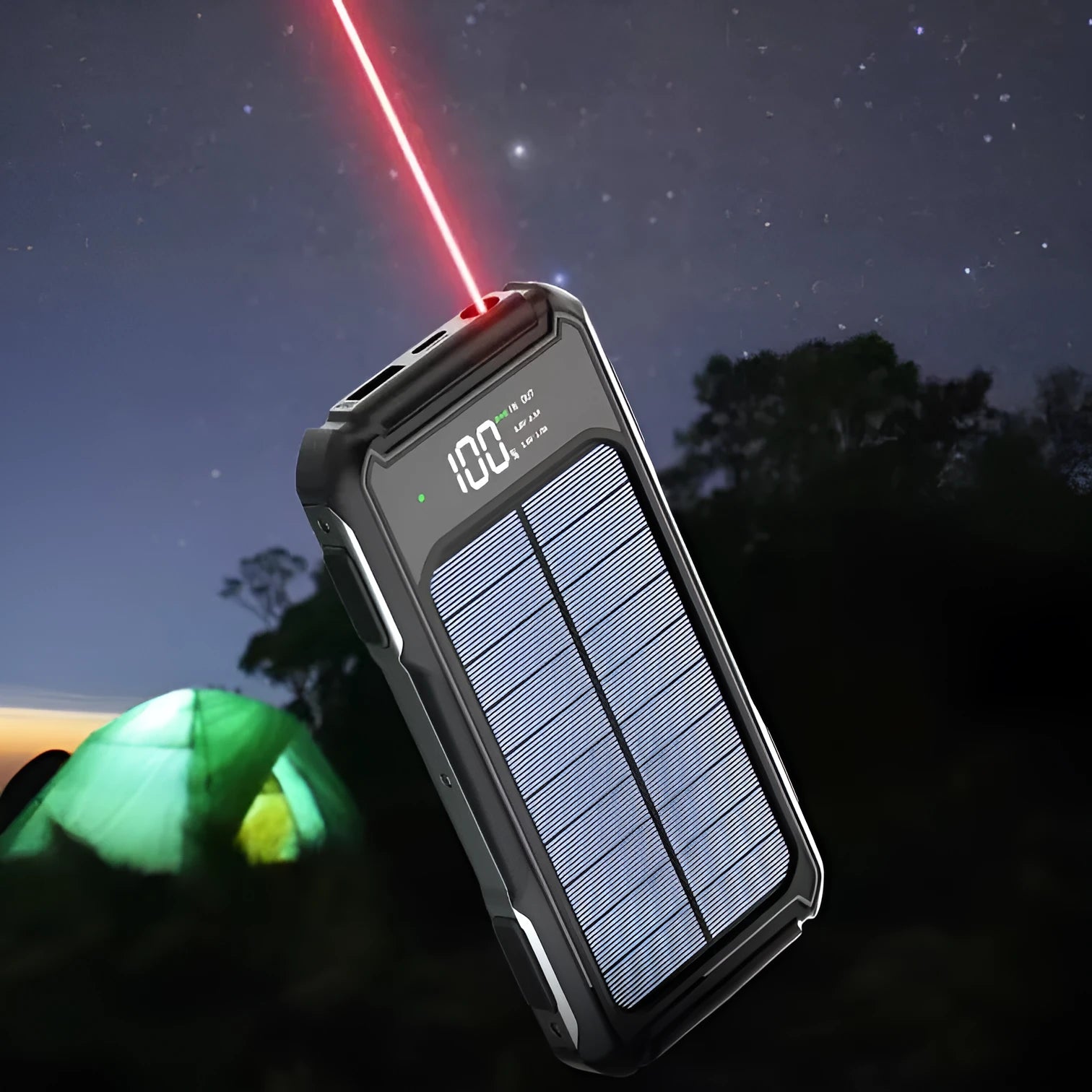 Military-grade portable power bank in black, green, or orange, showing compact size and high capacity.