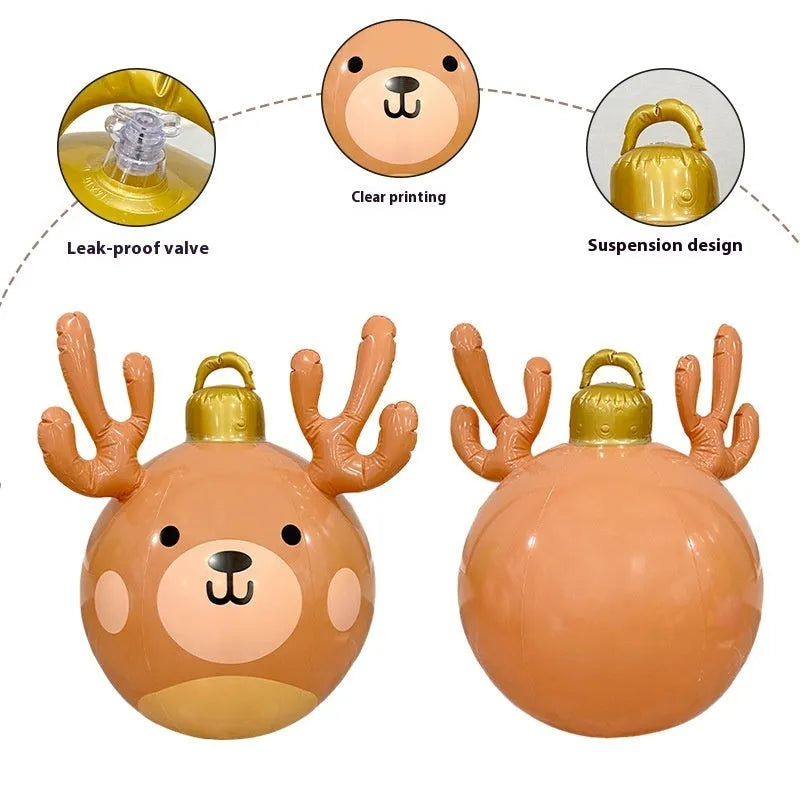 Inflatable Christmas ball with antlers design in PVC for outdoor yard decoration