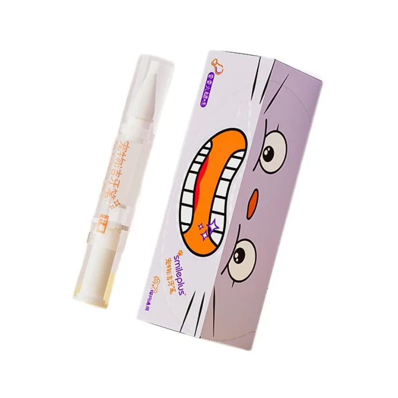 White plastic pet toothbrush pen for dog and cat teeth cleaning with 5ml whitening gel