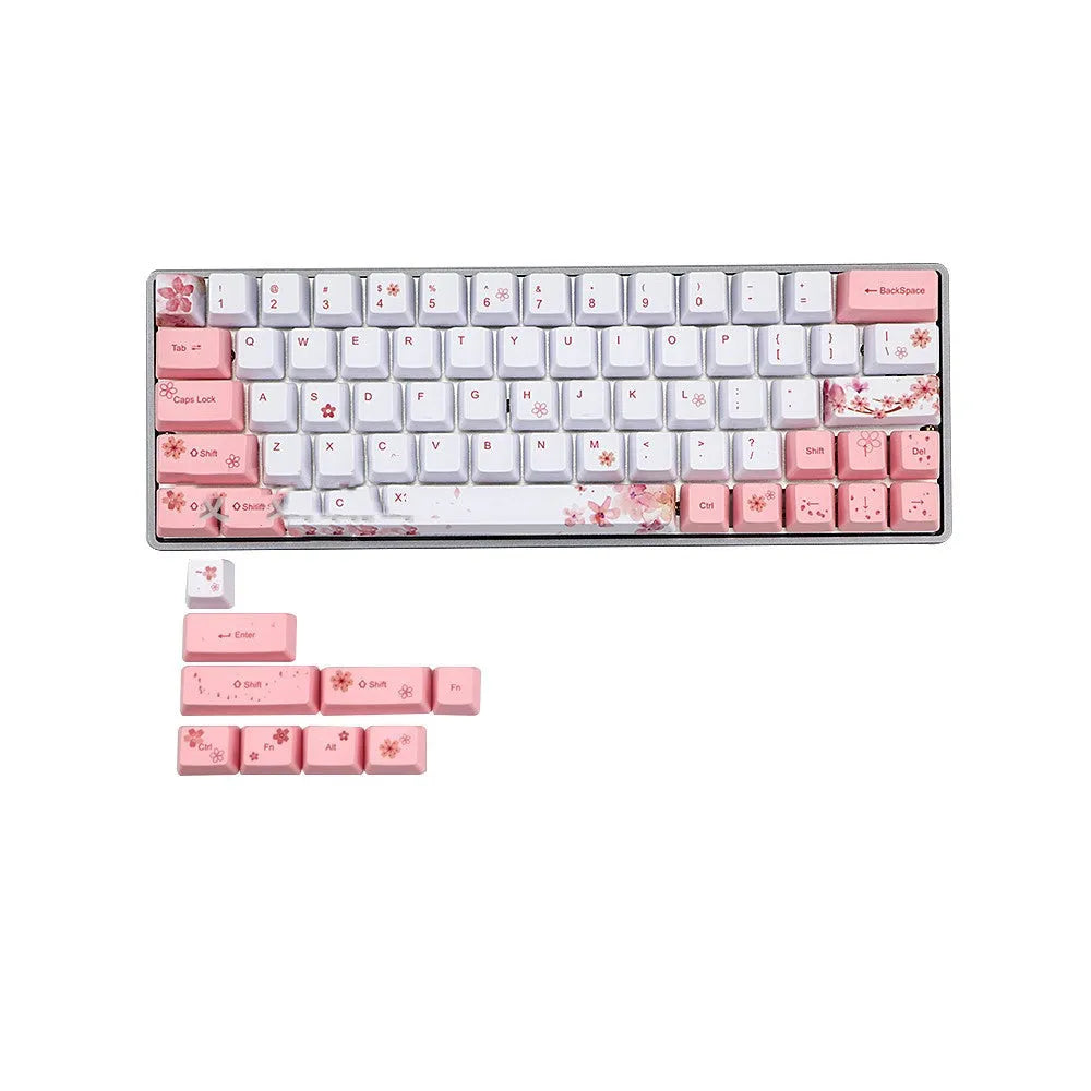 Pink Sakura keycap with cherry blossom design, OEM height and five-sided sublimation for 61, 64, 72 or 122 key keyboards