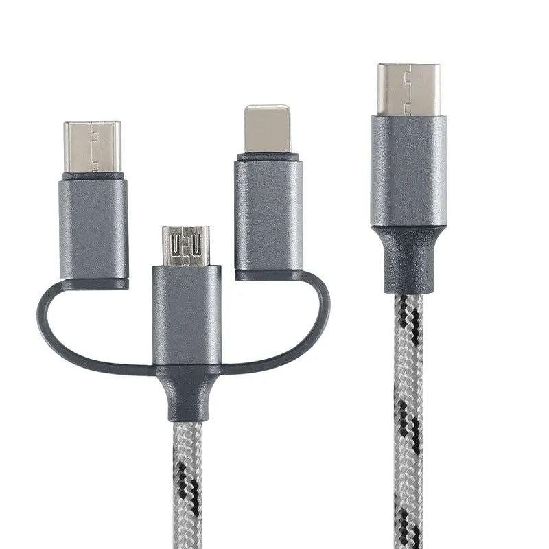 Three-in-one data cable with four interfaces Mini USB 8Pin micro USB Type-C 1m length grey colour