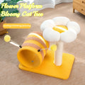 Yellow bee-shaped cat climbing frame with sisal scratching board and tunnel, dimensions 46x36x25cm.