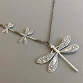 Retro creative carved stitching dragonfly pendant necklace in ancient silver alloy