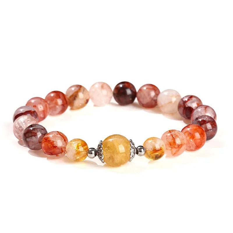 Handmade natural red citrine lucky bead bracelet with 10mm crystal beads and 3A sealant flower design