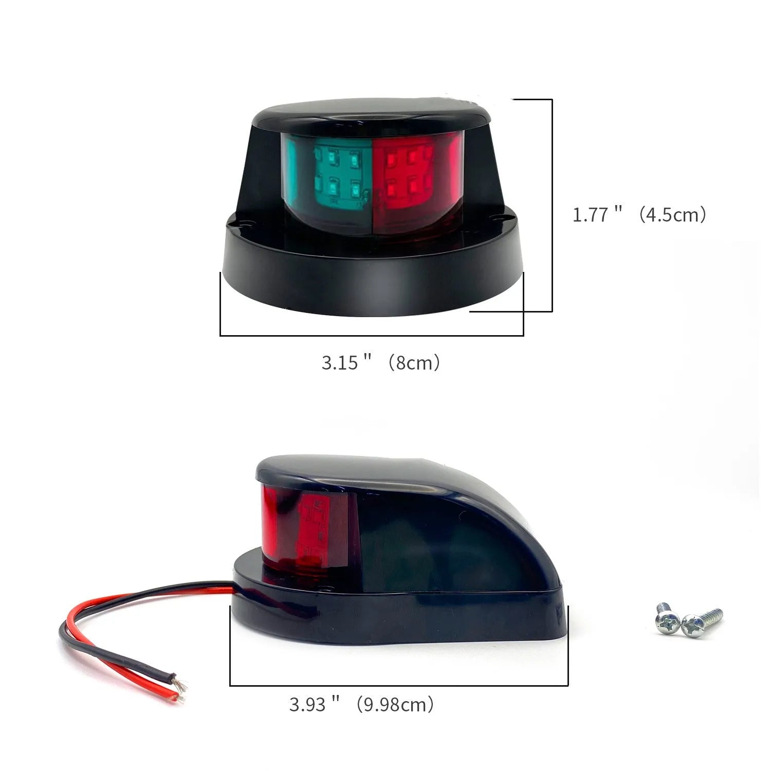 12LED marine navigation light for yachts, available in red green dual colour, 26x10mm, DC 12V