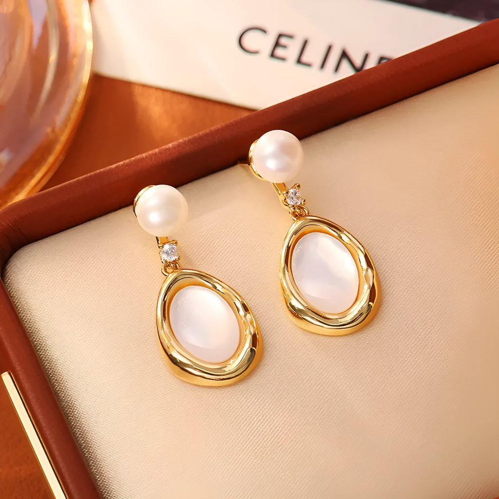Geometric ellipse gold plated copper ear studs for women, simple ins style earrings