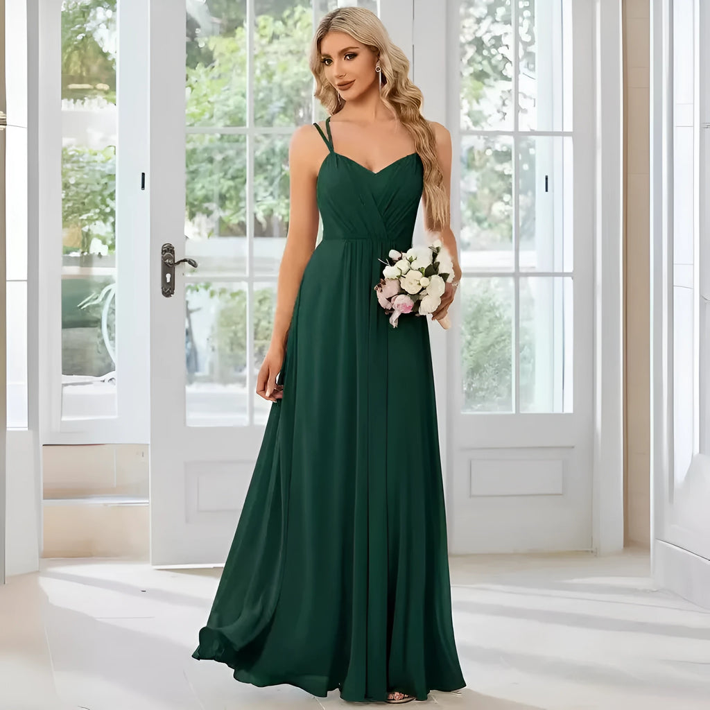 Women's sleeveless A-line long dress with pleated skirt detail in solid colour
