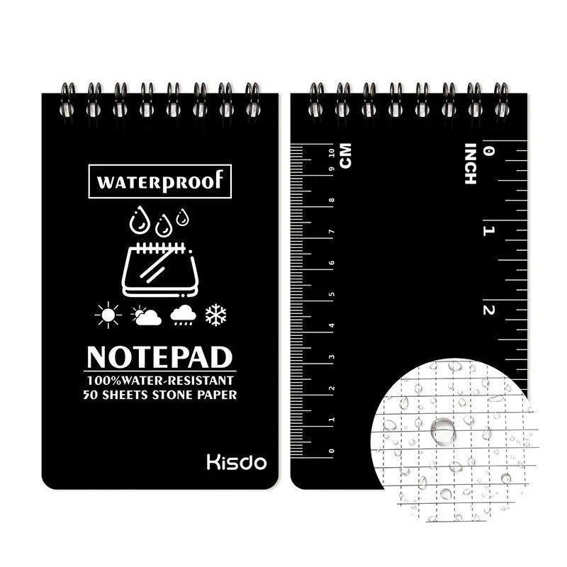 Waterproof spiral-bound notepad with stone paper pages and PP cover in camouflage colour options.