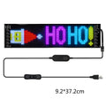 Programmable full-colour LED display sign showing animated text on a flexible circuit board.