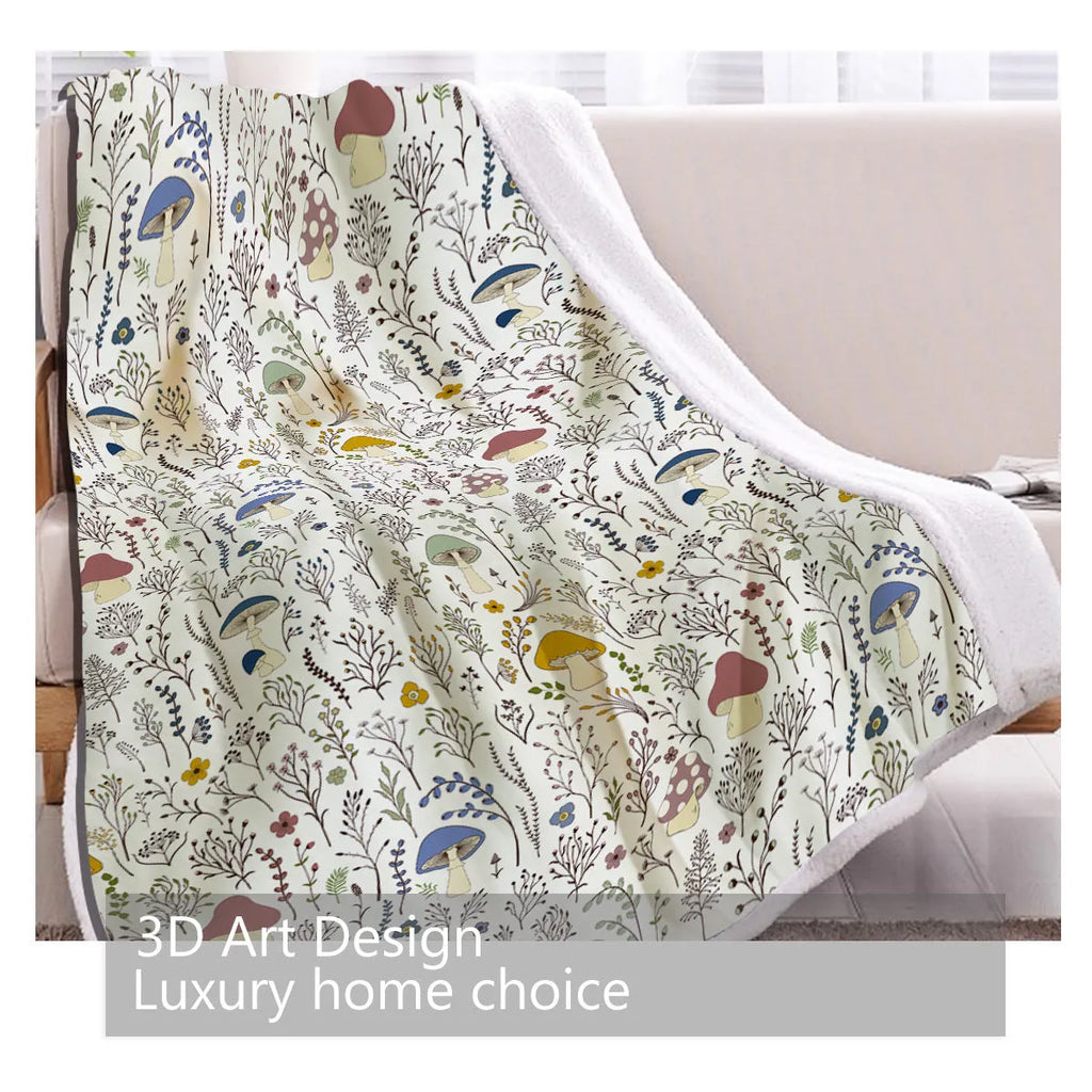 White tree leaf mushroom style lamb wool blanket, Sherpa fleece throw in 130x150cm and 150x200cm with hemmed edges