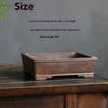 Rectangular purple sand bonsai pot with firewood burning finish and five-line basin design.