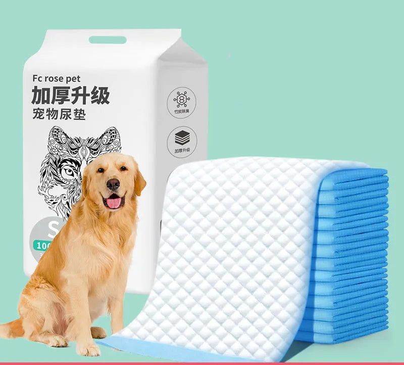 Disposable dog pee pad made from non-woven fabric, available in multiple sizes including XL, with deodorising bamboo charcoal option